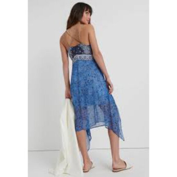 Lucky Brand 💙 Blue Printed Handkerchief Hem Dress – Size XS - Picture 3 of 9
